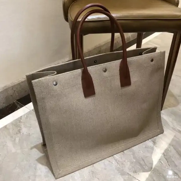 Repzbay REP IN LINEN GAUCHE BAG RIVE PRINTED TOTE YSL AND LEATHER 0531
